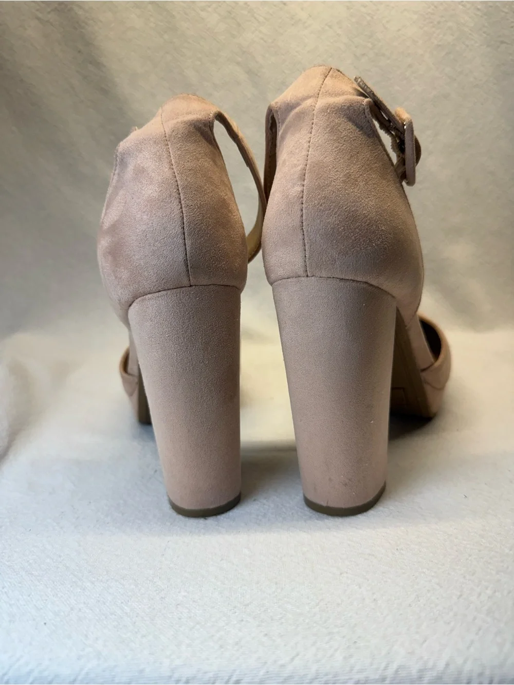 Soft Girl Ankle Strap Platform Sky High Block Heels in Dusty Rose Vegan Suede